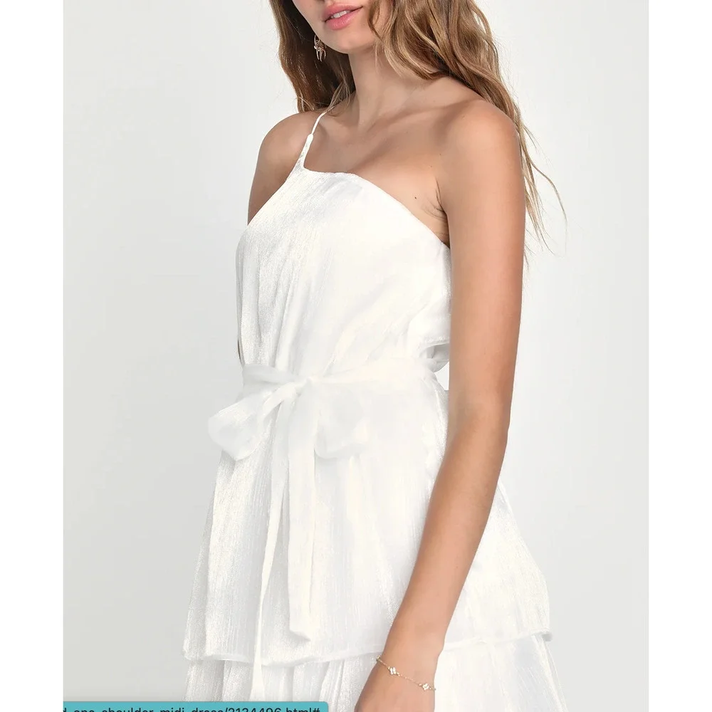 Sweetest Success White Organza Tiered One-Shoulder Midi Dress - Picture 2 of 4